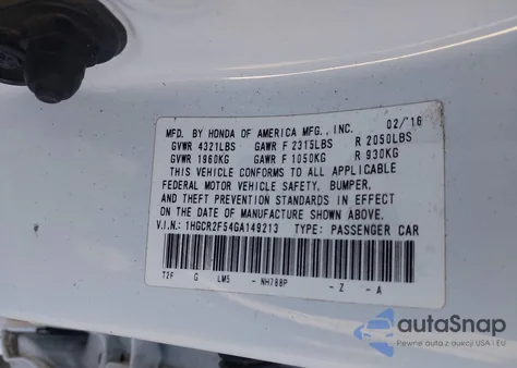 2016 Honda Accord Sport from USA, damaged, VIN 1HGCR2F54GA149213